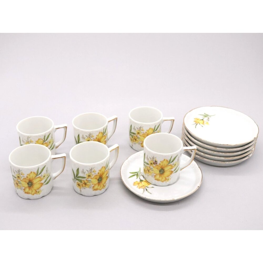 6 Place Setting Sunflower Demitasse Cup and Saucer Set UC&GC Japan‎ Vintage